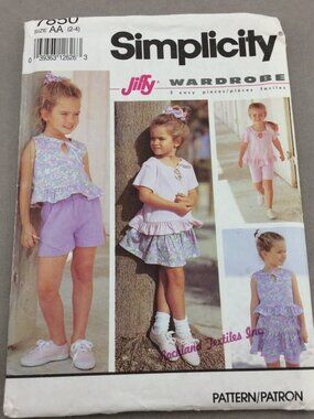 Simplicity Pattern 7850 Kids Girls Sz 2 3 4 Tops Skirt Shorts Bike Shorts Uncut